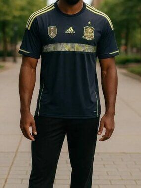 Adidas Spain FIFA 2010 World Champions Shirt Black Neon Yellow Climacool Soccer